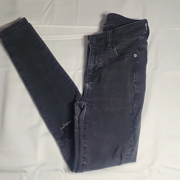 American Eagle Black Jeggings Size 0 Regular Next Level Stretch Distressed - Picture 1 of 8